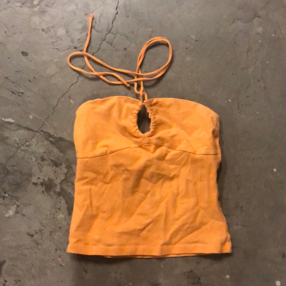 Orange halter top with middle cut out size small